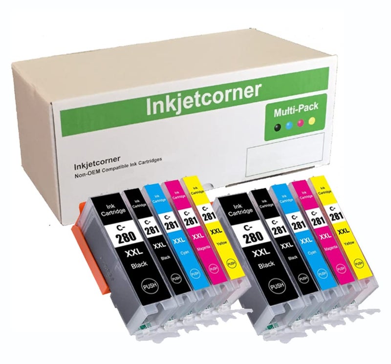 Inkjetcorner Compatible Ink Cartridges Replacement for PGI-280XXL CLI-281XXL PGI 280 XXL CLI 281 for use with TR8620A TR8622A TS702A TR8622 TR8620 TS6320 TR8520 TS6220 TR7520 TS9521C (10-Pack)